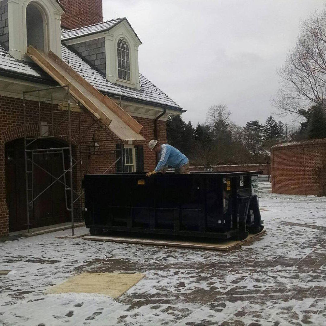 A construction site dumpster rental at a home in Moon Township, PA