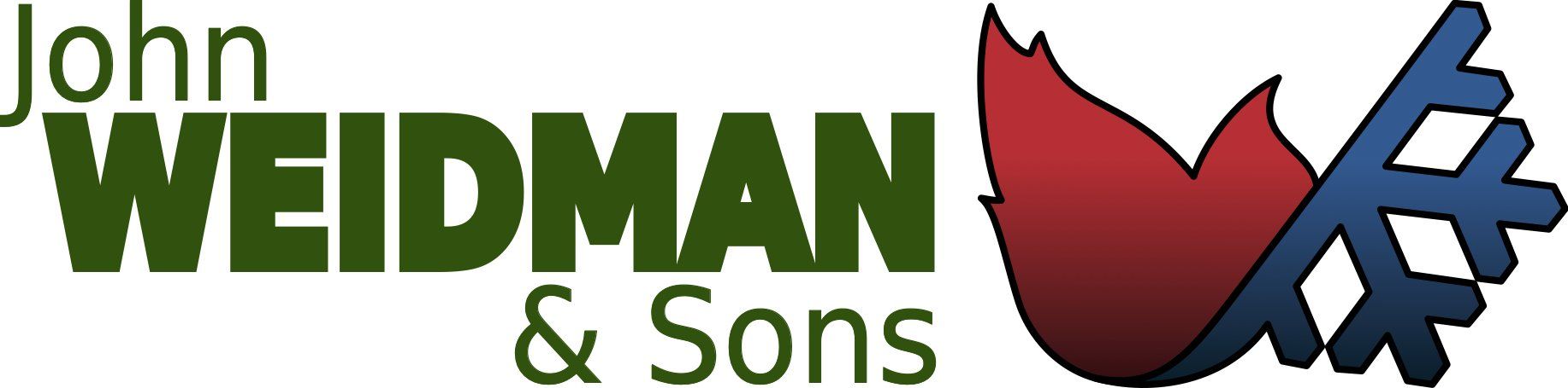 John Weidman and Sons heating and cooling in Ephrata PA A logo for john meidman & sons with a red and blue flame