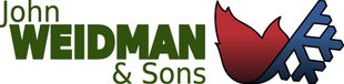 A logo for john meidman & sons with a red and blue flame
