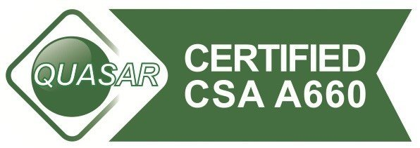 A green sign that says quasar certified csa a660