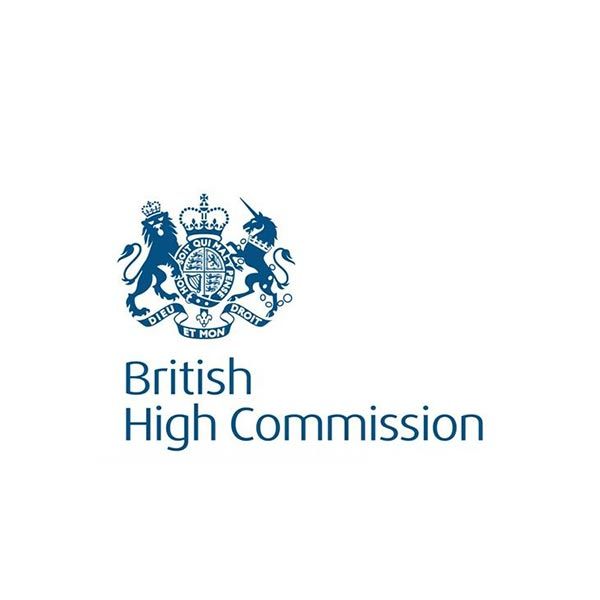 The logo for the british high commission has a lion and unicorn on it.
