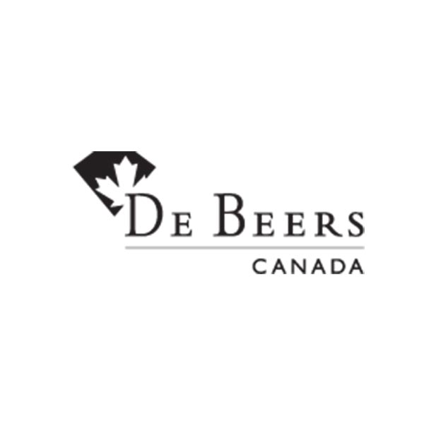 A black and white logo for de beers canada