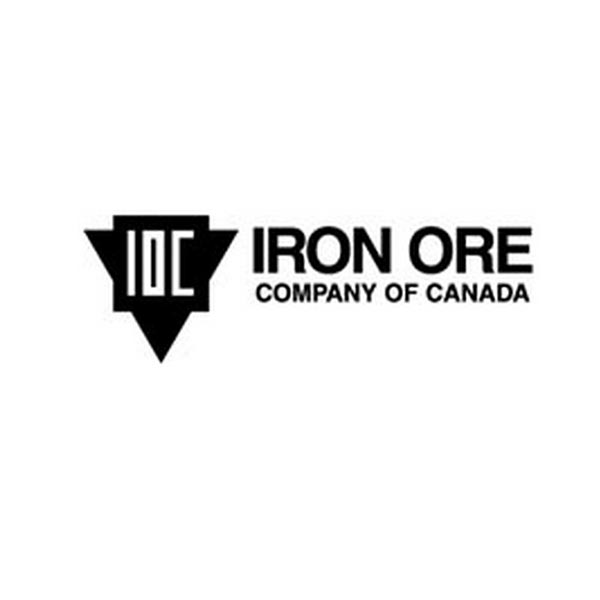 A black and white logo for iron ore company of canada