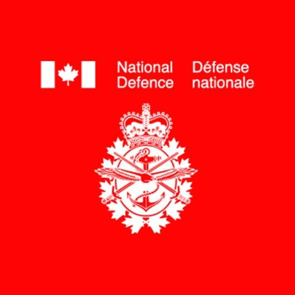 A red background with the words national defence on it