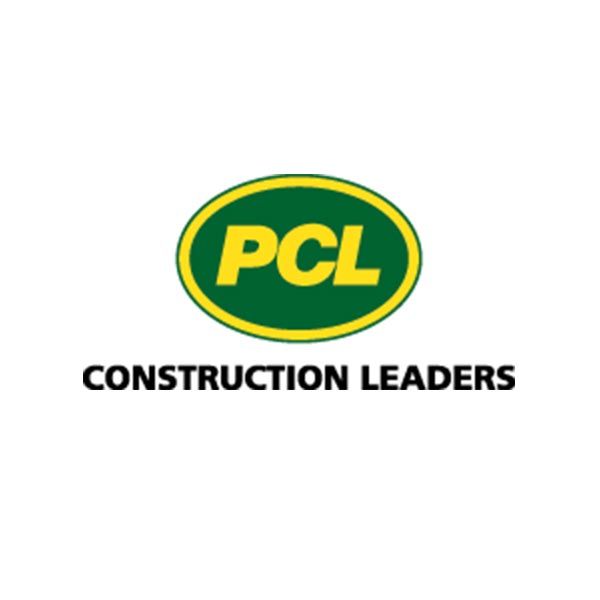 A pcl construction leaders logo on a white background