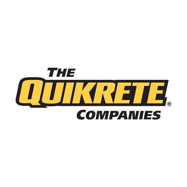 The quikrete companies logo is yellow and black on a white background.