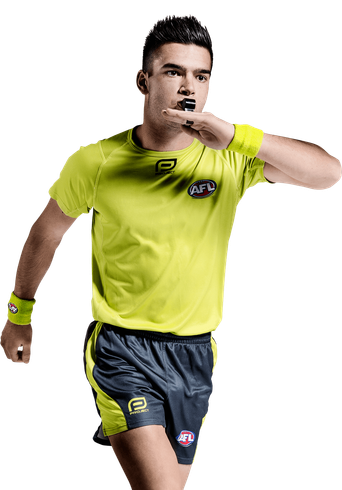 Man in an AFL green Umpire uniform
