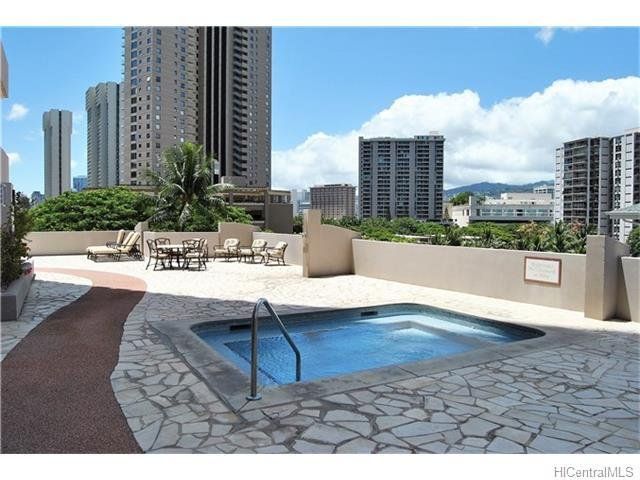 pool by skyscrapers