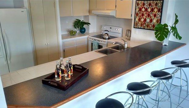 kitchen and stools