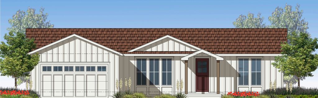 Perpetual Homes ADU: White farmhouse-style house with a brown roof.