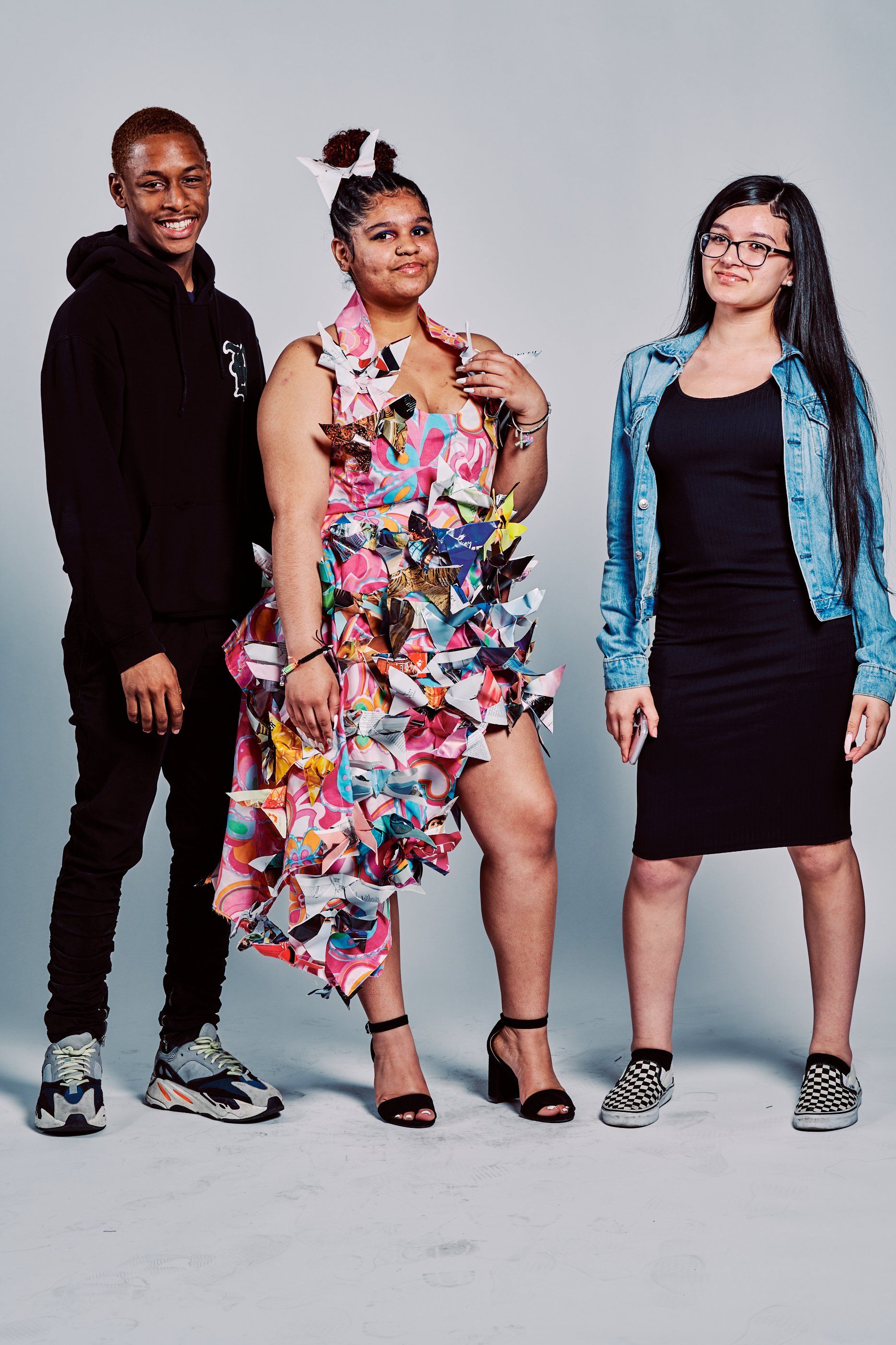 Models in hand-made garment at the 2019 Sustainable Fashion Show at New Design High School