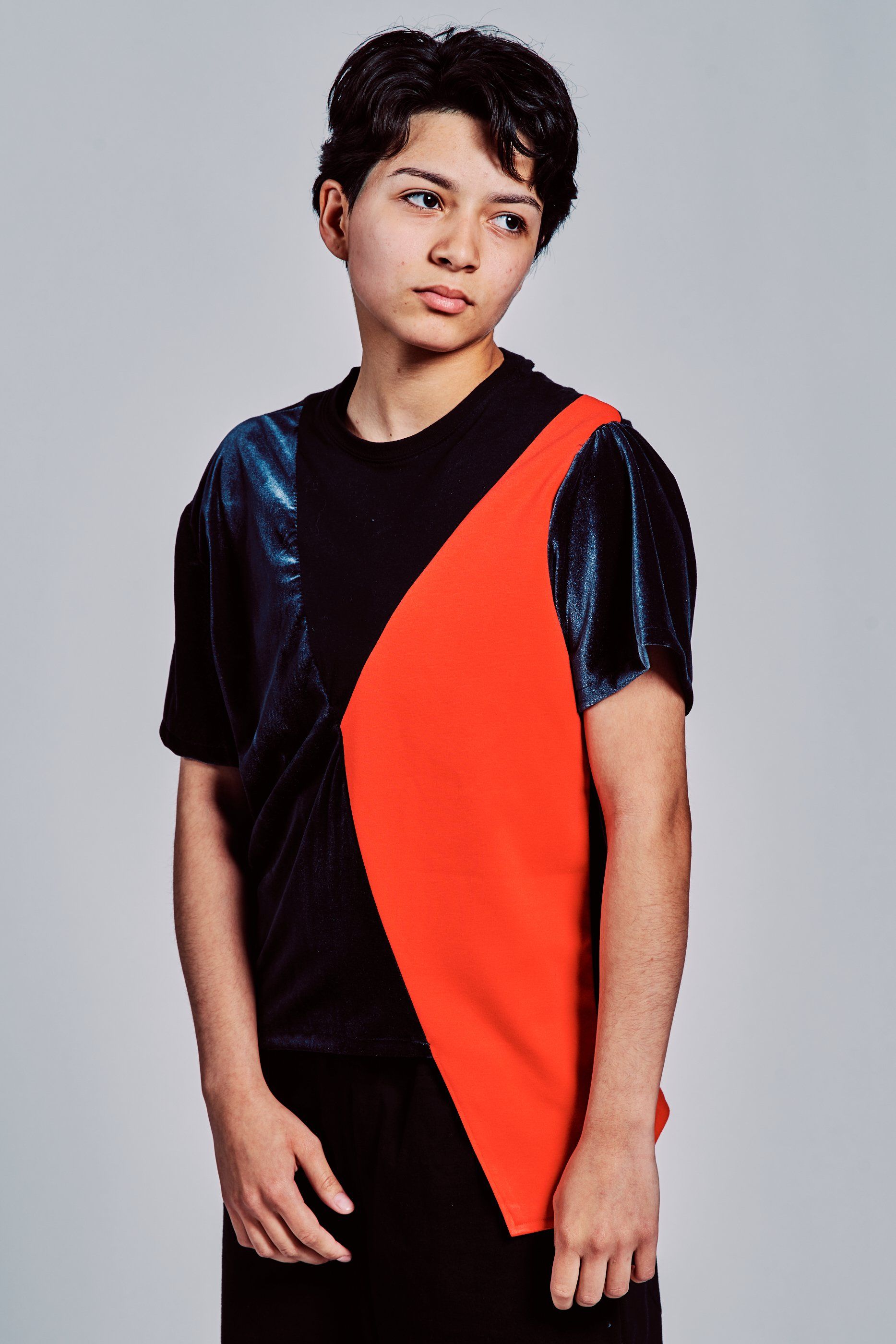 Model in hand-made garment at the 2019 Sustainable Fashion Show at New Design High School
