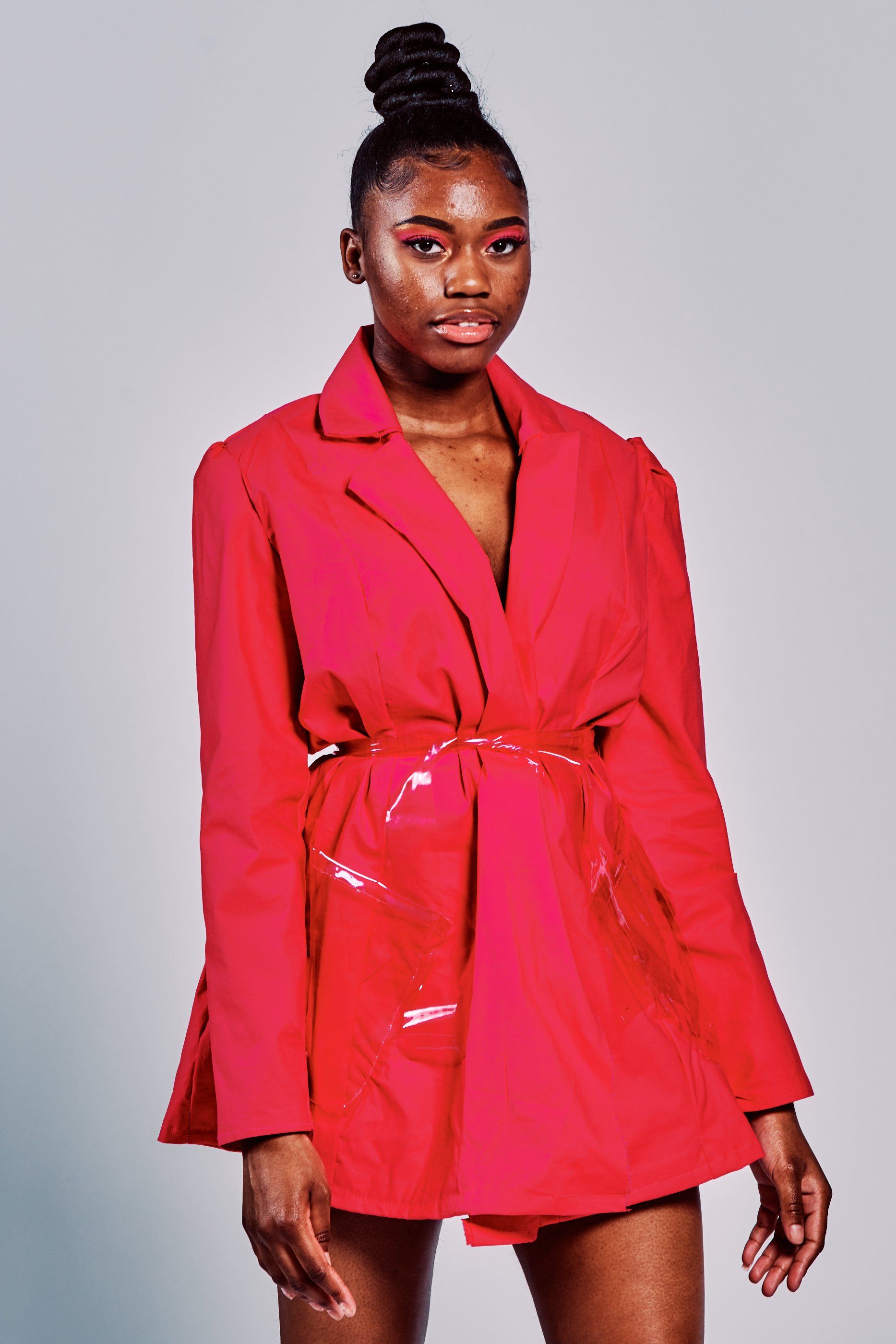 Model in hand-made garment at the 2019 Sustainable Fashion Show at New Design High School