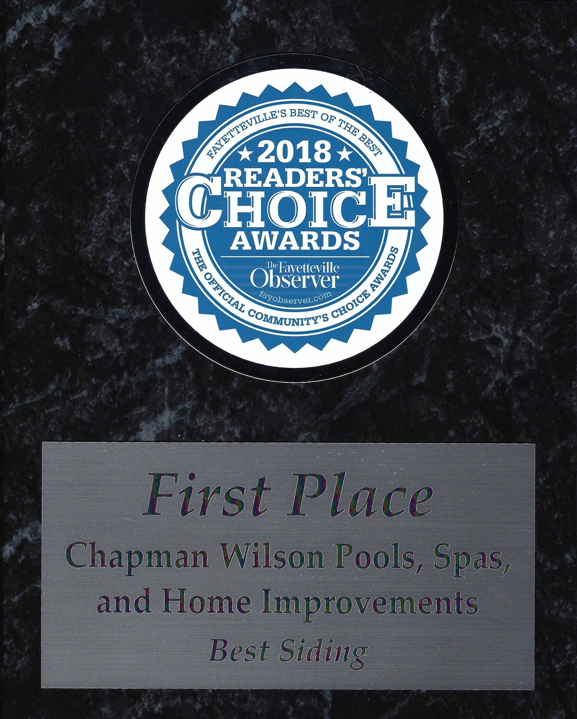 2018 readers choice award chapman wilson first place best siding