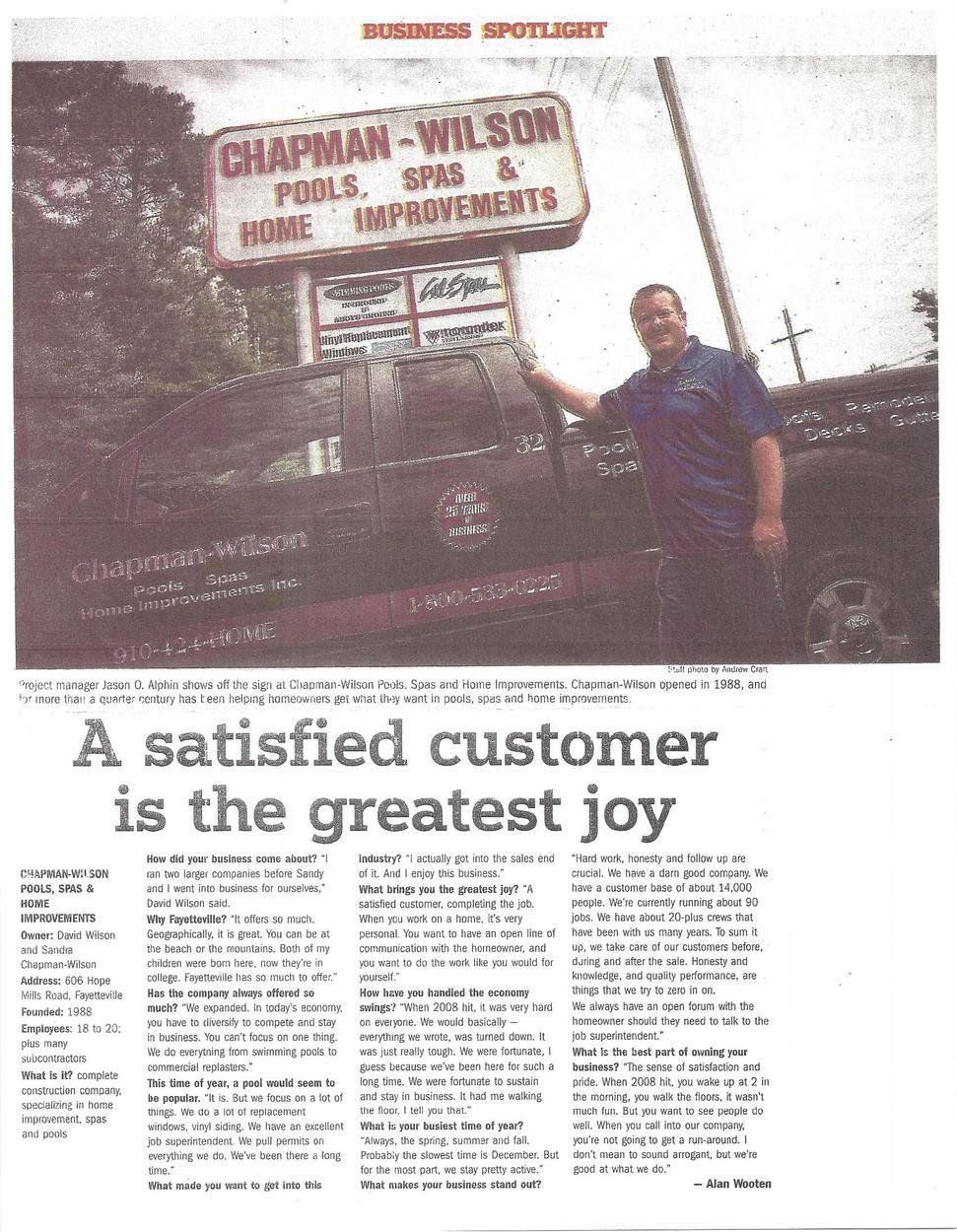 Chapman Wilson article under business spotlight in newspaper