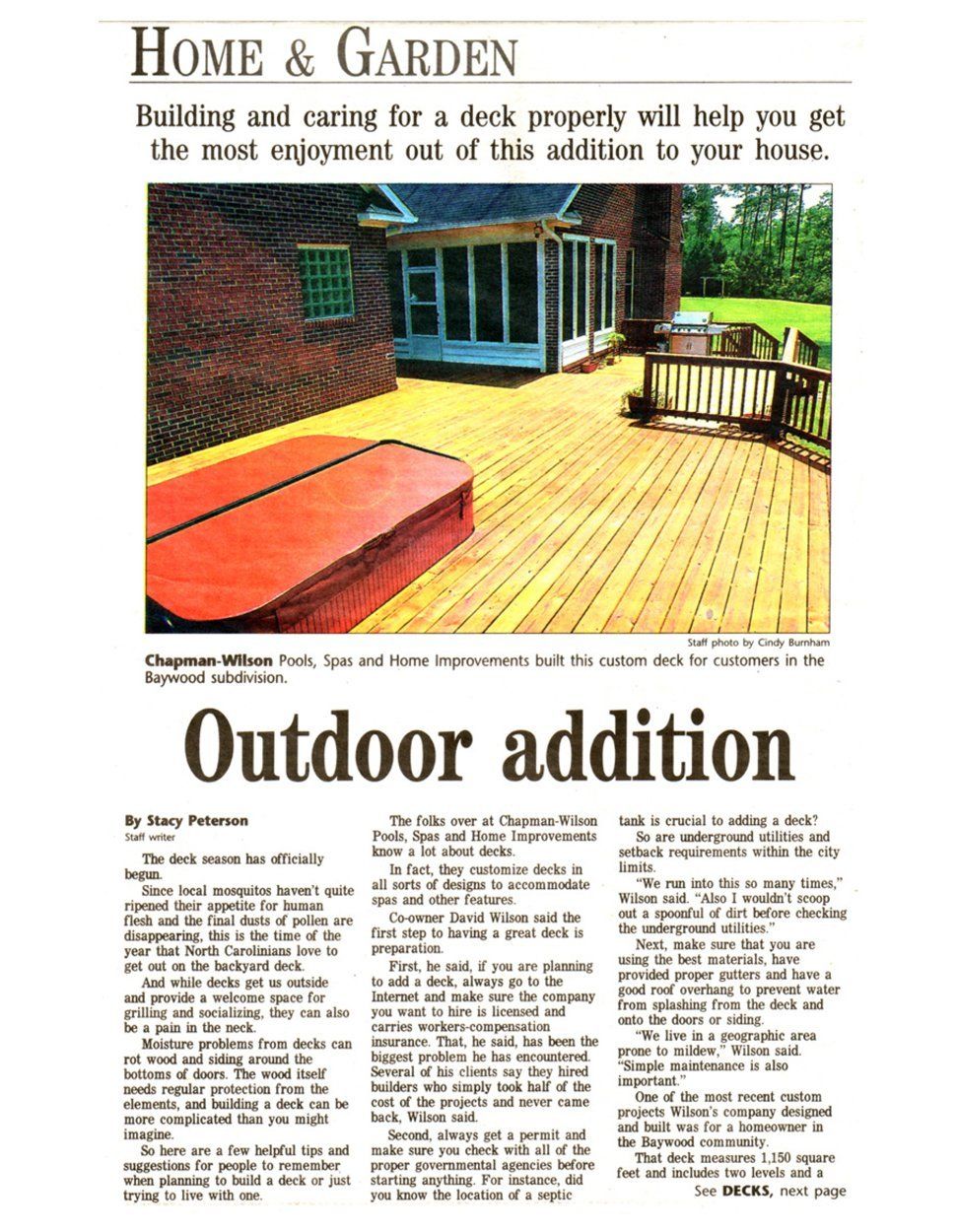 Home and Garden article in local newspaper