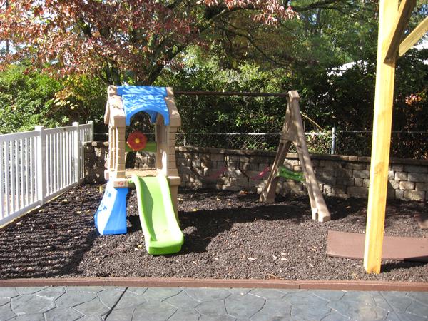 playground set off stone pattern patio