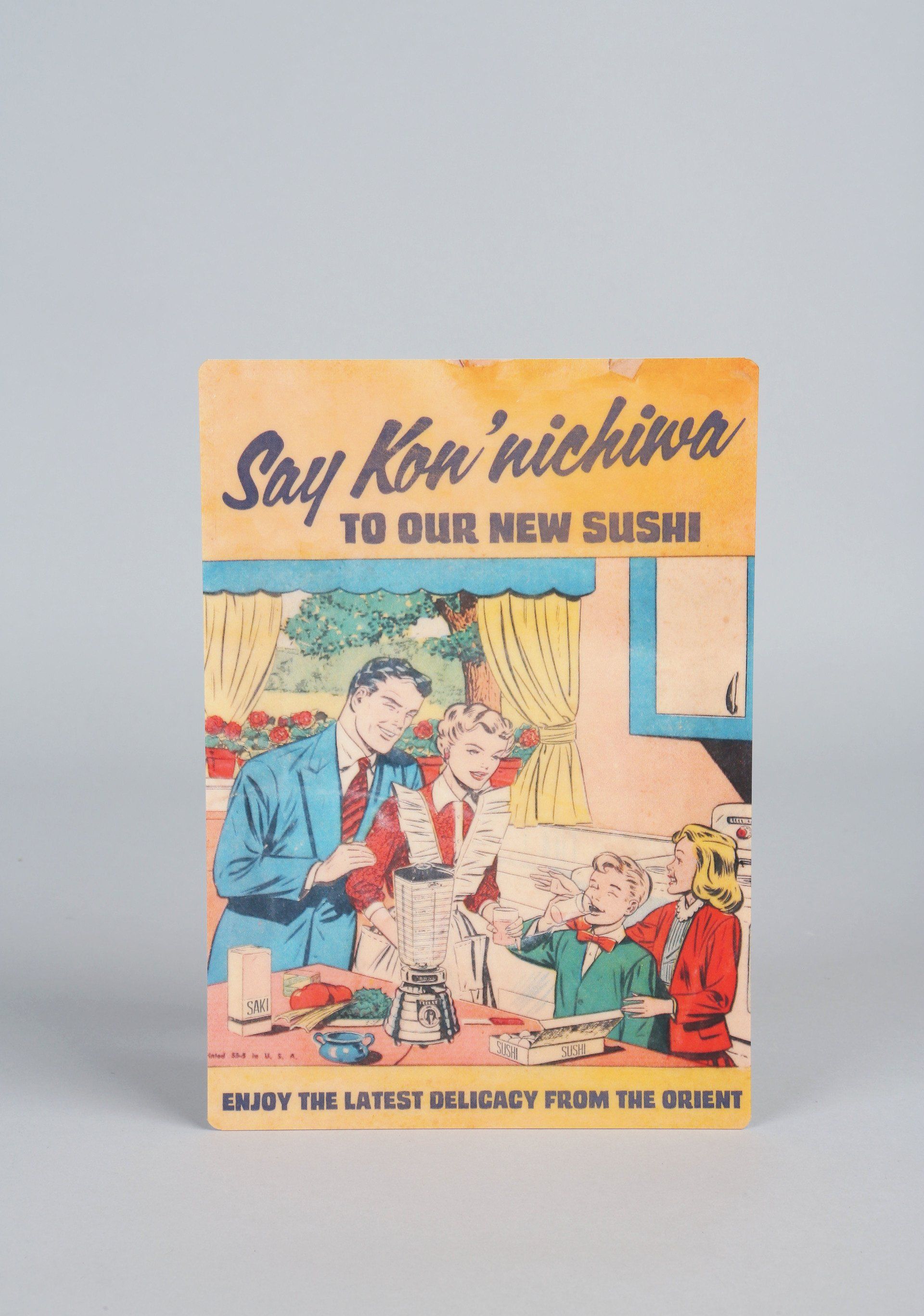 A book titled say kon nichiwa to our new sushi