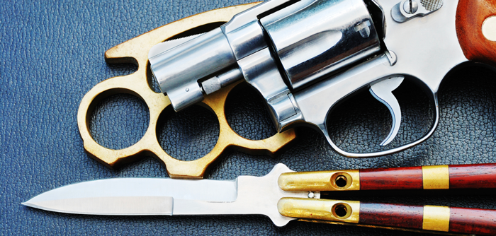 weapons on a table