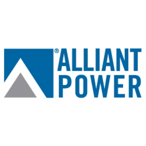 The Alliant Power logo features the brand name in blue text next to a blue square containing a white and gray triangle.
