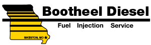 Logo for Bootheel Diesel with a yellow Missouri map icon, black text, and