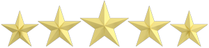 Five gold stars in a row, likely representing a rating or score.
