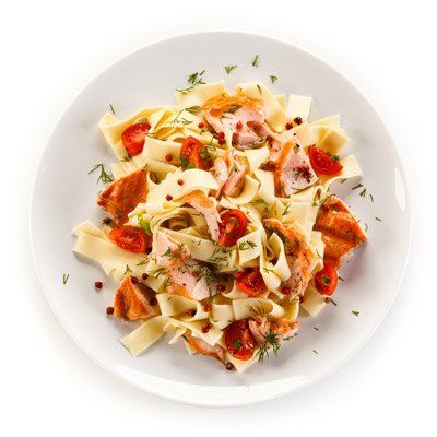 Morettis Restaurant — Pasta With Salmon and Vegetables in Dublin, OH Morettis Restaurant — Pasta With Salmon and Vegetables in Dublin, OH