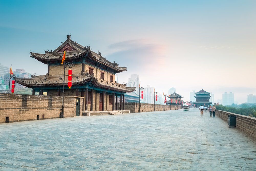 XI'AN, City Wall, Ancient tower at dusk