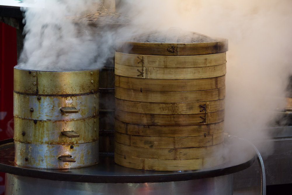 Steamer baskets in Xi'an Muslim quarter, China,