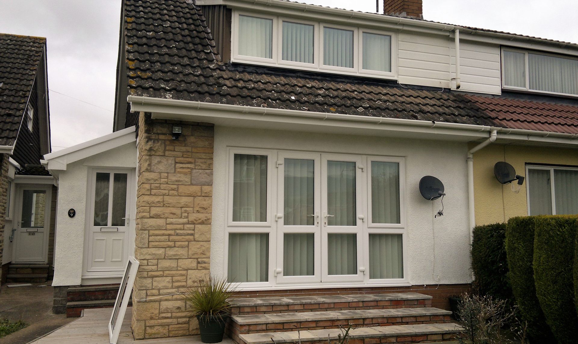 white frame windows