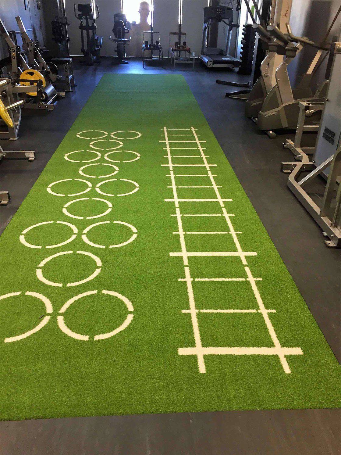 green grass inside gym