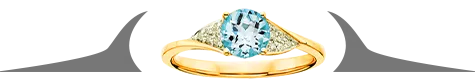 Round blue center stone with white side stones yellow gold ring