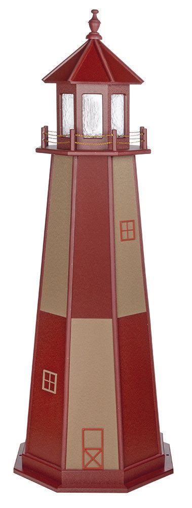 A red and white lighthouse on a white background.