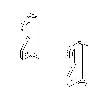 A black and white drawing of two hooks on a white background.