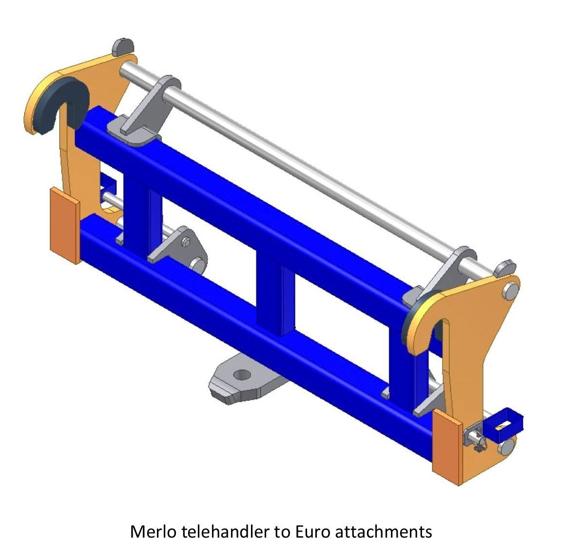 A 3d model of a blue telehandler to euro attachments
