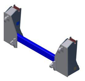 A drawing of a blue and silver object on a white background.
