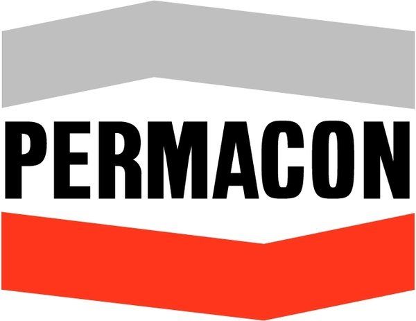 Logo de PERMACON en lettres noires grasses avec une forme géométrique rouge et grise.