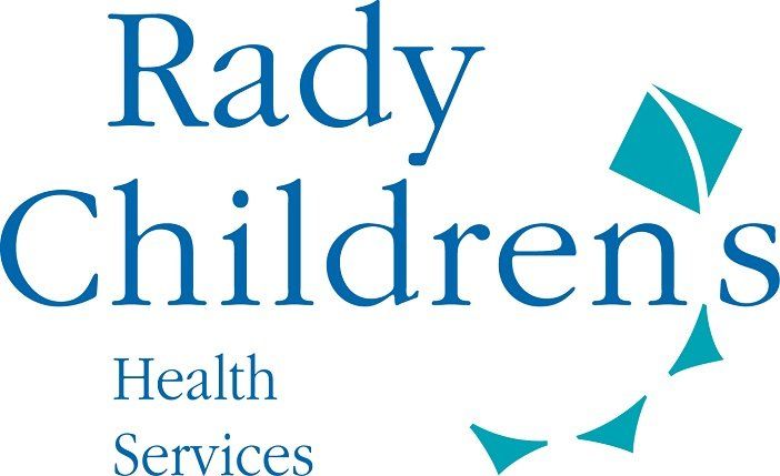 The rady children 's health services logo is blue and white
