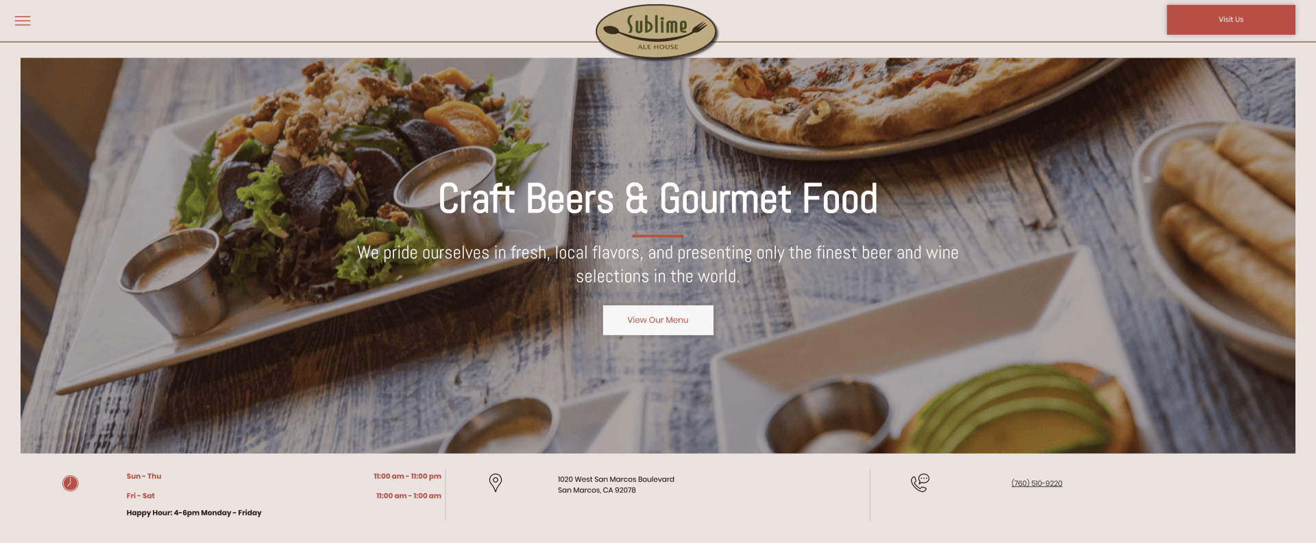 A website for a restaurant called swift deer & gourmet food
