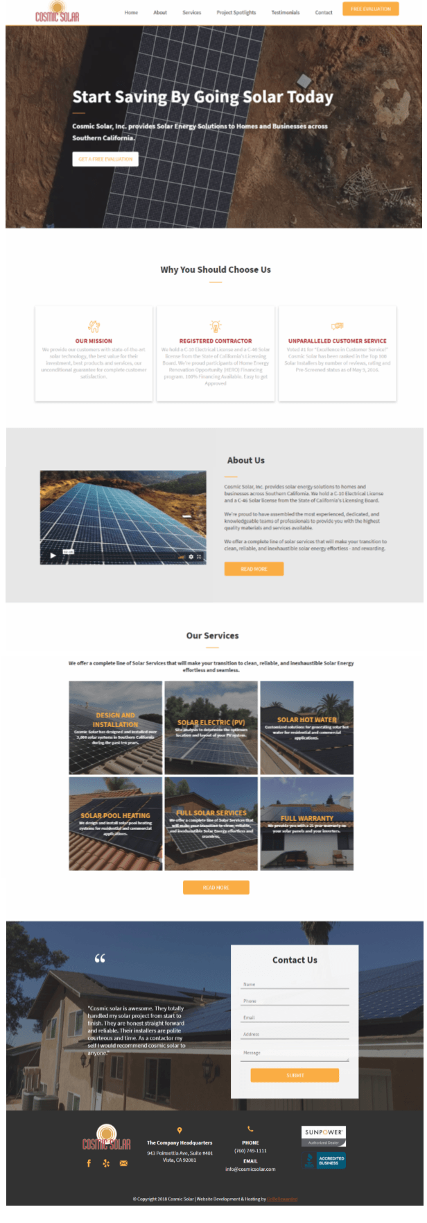 A screenshot of a website for a solar company