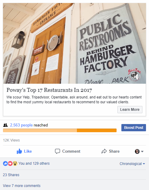 A facebook post about public restrooms behind hamburger factory
