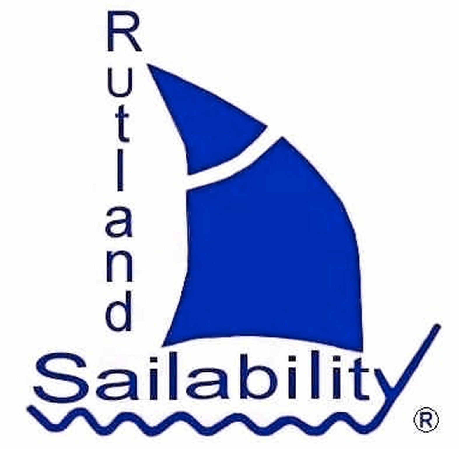 Rutland Sailability Logo-the outline of a sail, in royal blue with the words Rutland Sailability