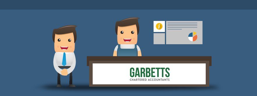 Graphic of a man in shirt and tie beside a man in overalls standing behind a counter