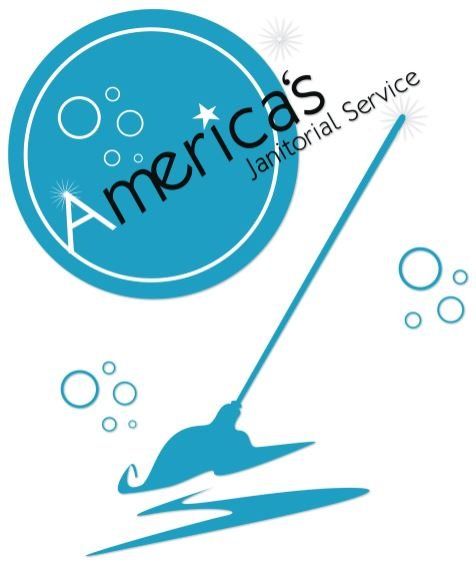 A blue logo for america 's janitorial service