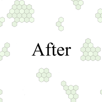 “After” in black serif text on a white background, surrounded by pale green hexagon clusters