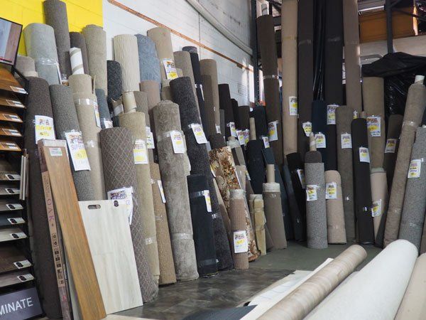 large room of carpet samples