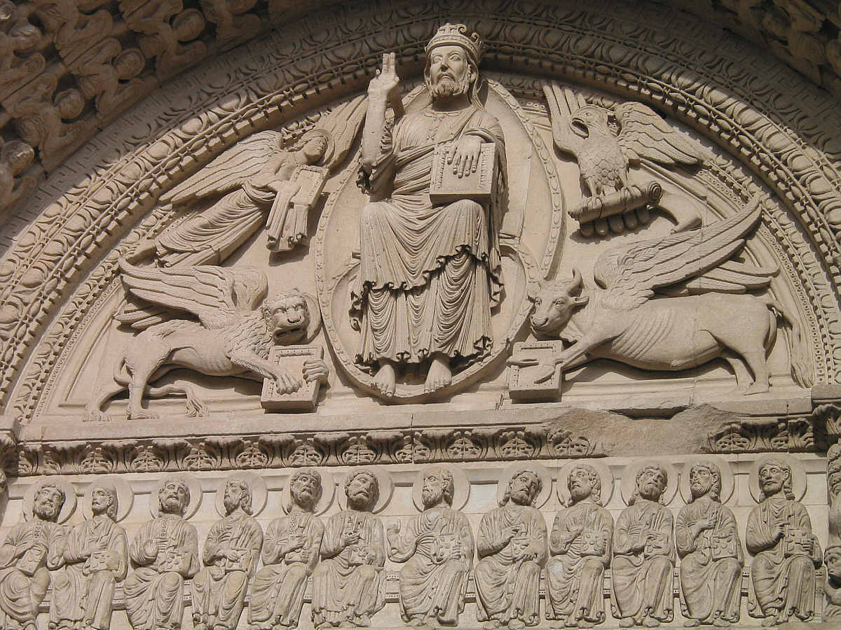 This picture shows above the door of St. Trophime in Arles, France. Portal of St. Trophime in Arles, France.