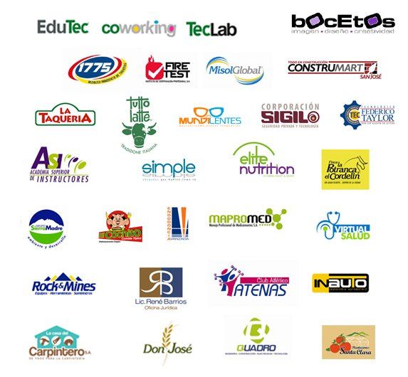 Collage de coloridos logotipos de empresas y marcas sobre un fondo blanco.