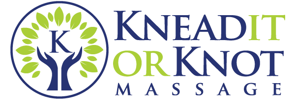 A logo for kneadit or knot massage with a tree and hands