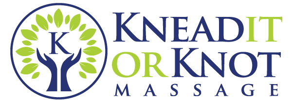 A logo for kneadit or knot massage with a tree in the middle